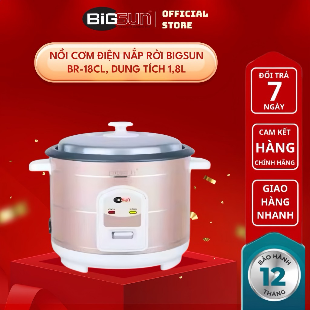 Nồi cơm điện nắp rời 1.8L BR-18CL, hàng chính hãng Bigsun 1 BR 18CL